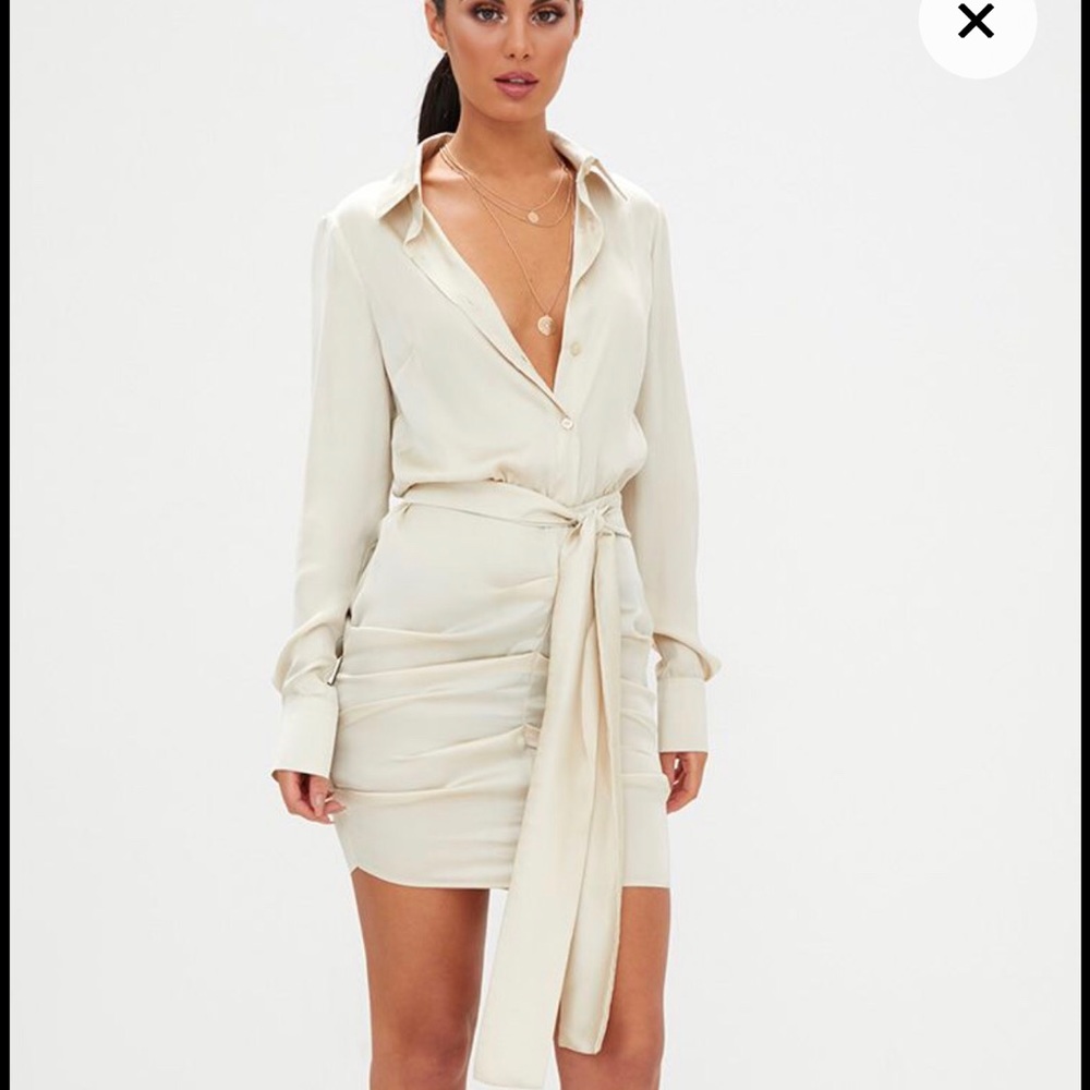 Pretty Little Thing champagne Satin Shirt Dress